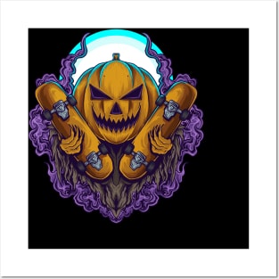 halloween Stickers t shirt design halloween pumpkin skateboard Posters and Art